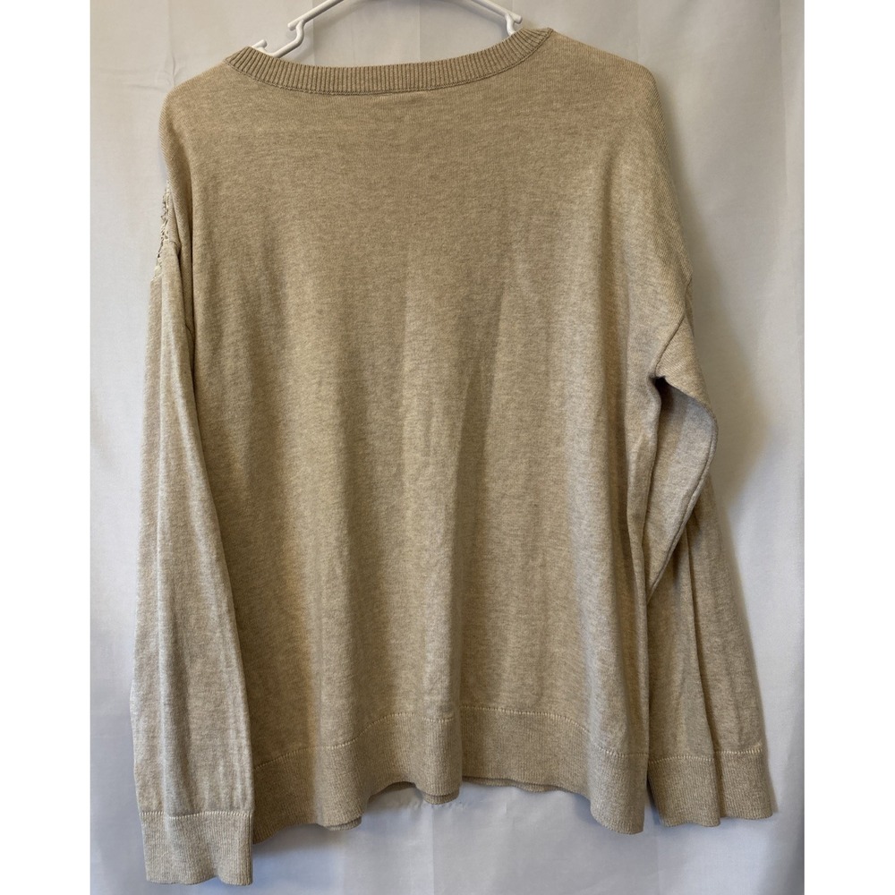 Women's Vintage St John's Bay Sweater Beige Embroidered Floral Laced Collar PXL - Picture 3 of 5